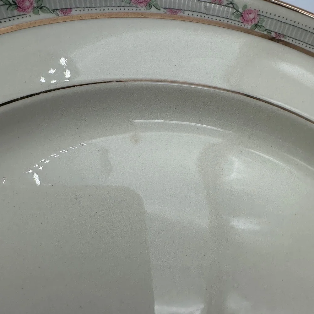 Taylor Smith Taylor Dinner Plates Set of 4 Pink Rose Gold Trim Ivory Vintage